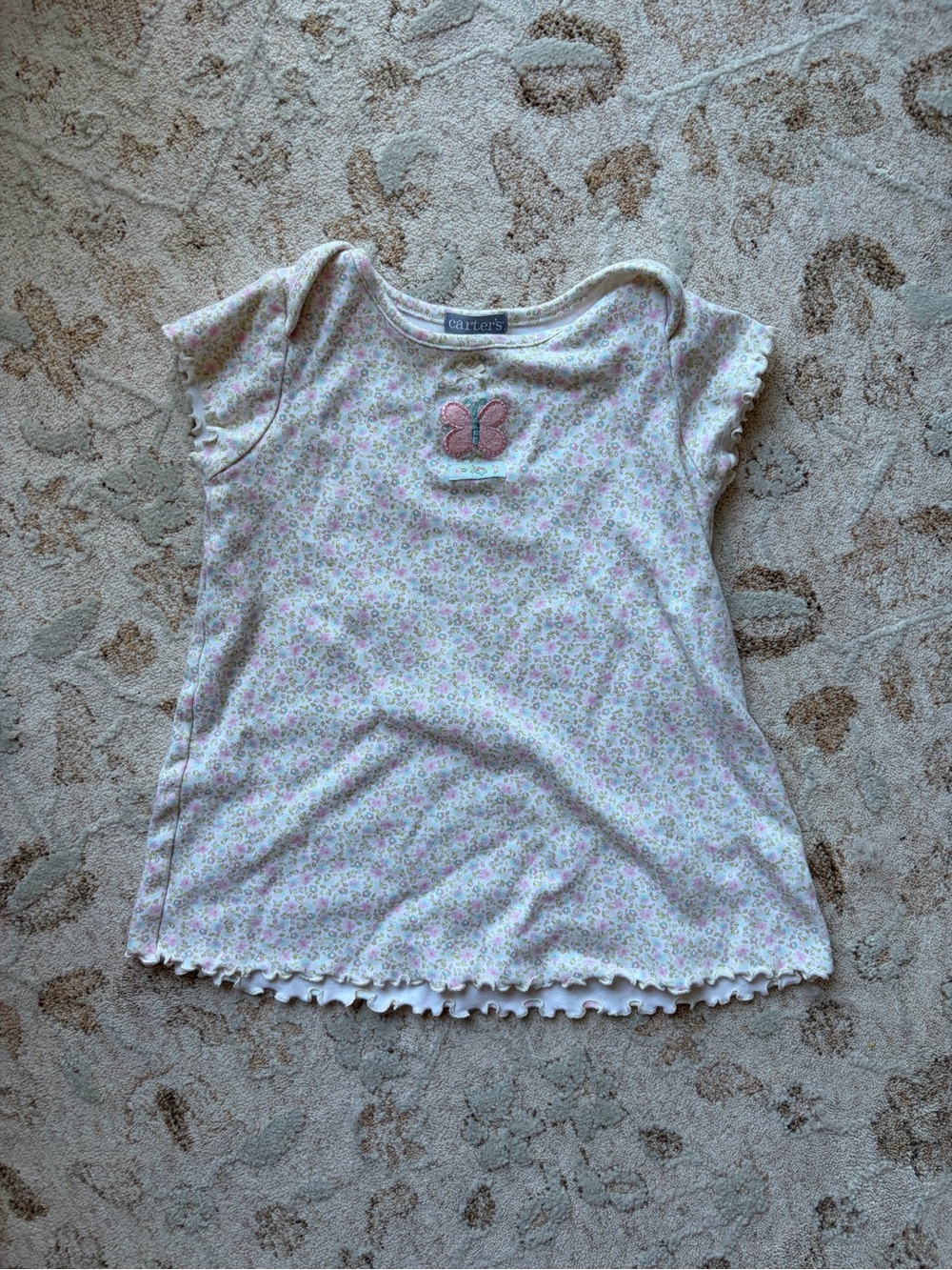 Carter's White Short Sleeve Top with Pink Butterfly & Floral Print